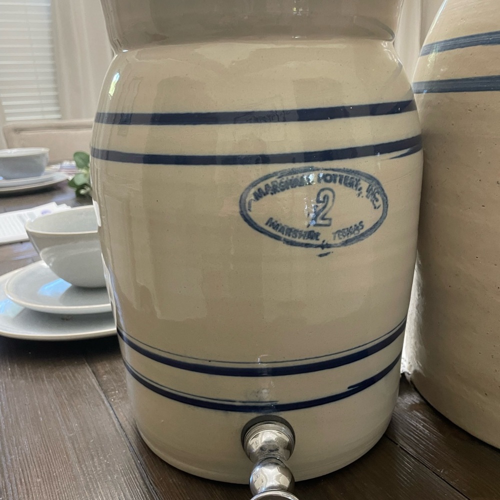 Marshall Pottery Vintage Stoneware Butter Churn Crock, and Drink Despencer Crock - Picture 2 of 7